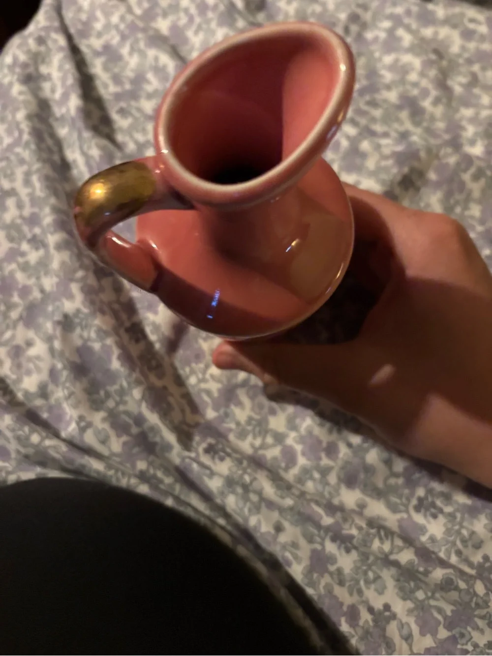 Pink Ceramic Pitcher Vase with Gold Accent